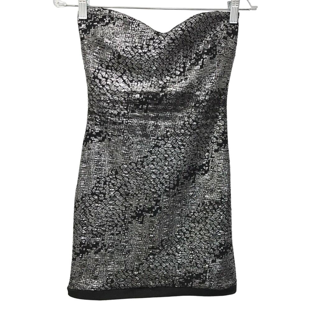 Trac Dress Womens Small Black Silver Strapless Sweetheart Neckline
